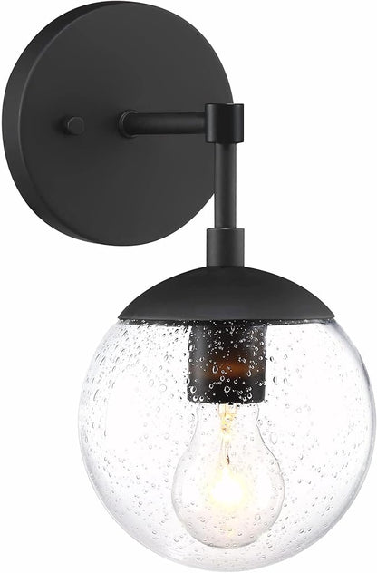 Design House Gracelyn 1-Light Dimmable Wall Sconce, Seeded Glass, Matte Black, 11.65 in H x 6.11 in W x 8 in D, 588871-BLK