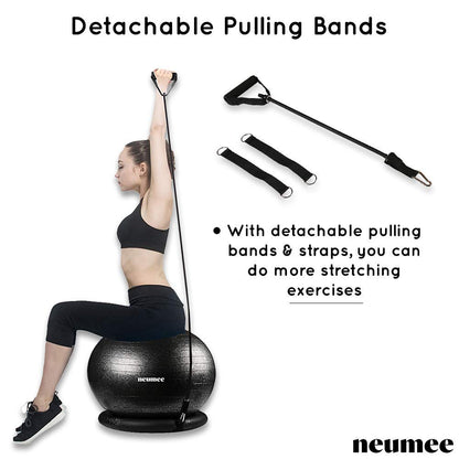 Yoga Ball Chair with 65cm Exercise Ball & 2 Resistance Bands, Stability Base for Home Office, Yoga, Pilates & Fitness, Balance Ball for Posture, Core Strength & Low Impact Workouts