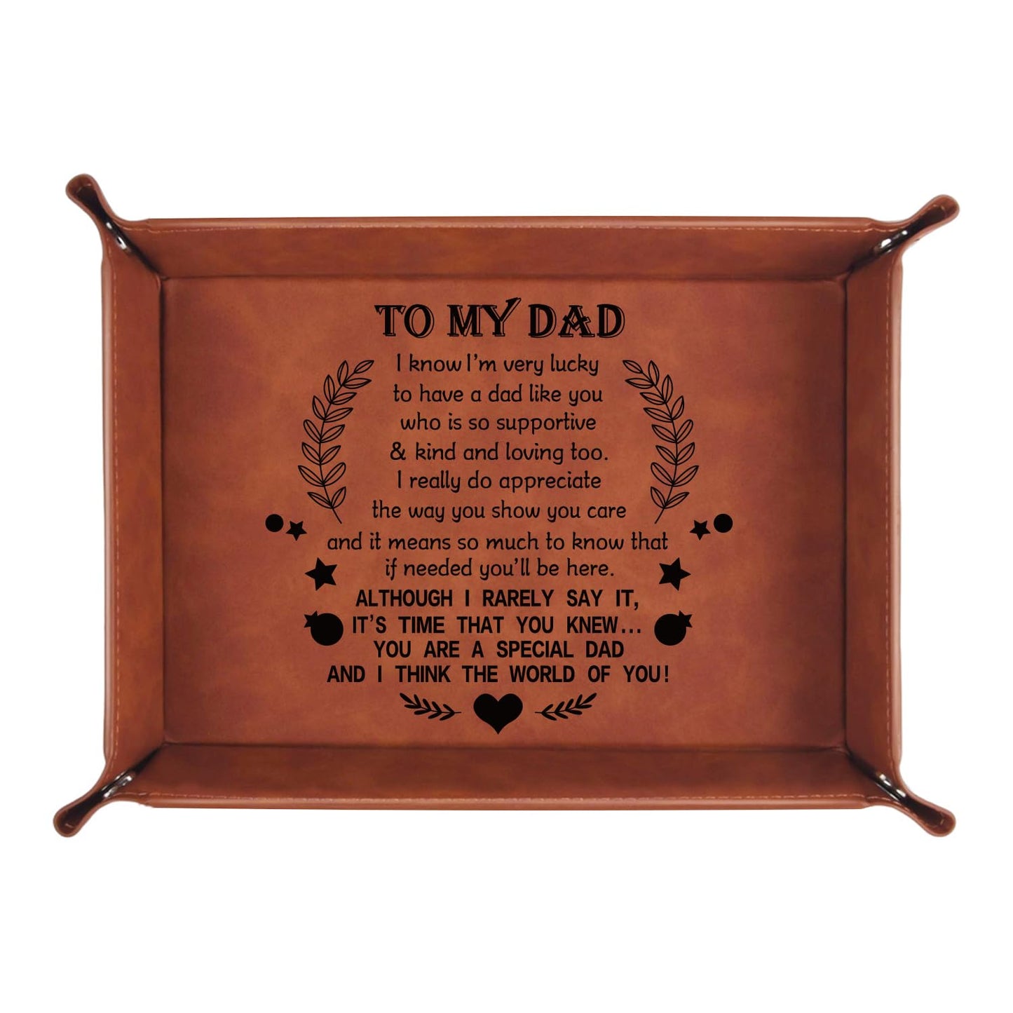 LJZTYX To My Dad Gifts,Leather Tray Engraved Personalized Gifts Unique Dad Birthday Gifts from Daughter Son,Valet Tray Desktop Storage Organizer (I know DAD)