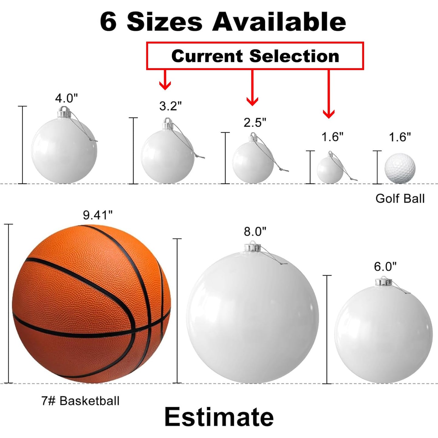 White Christmas Ornaments - Christmas Tree Decorations Shatterproof Hanging Balls for Birthday Wedding Holiday Decor Set of 36pcs, Multi-Sizes(1.6",2.5",3.2")