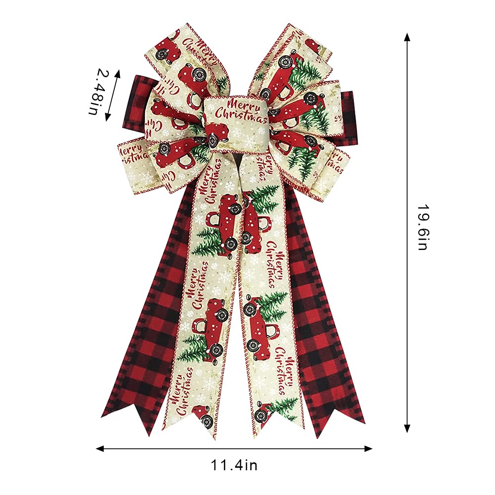 Large Christmas Bow for Wreath, Red Black Buffalo Plaid Bows for Front Door Wall Fence Decor, Tree Truck Snowflake Christmas Wreath Bow Tree Topper Bow for Winter Christmas Party Decoration Supplies