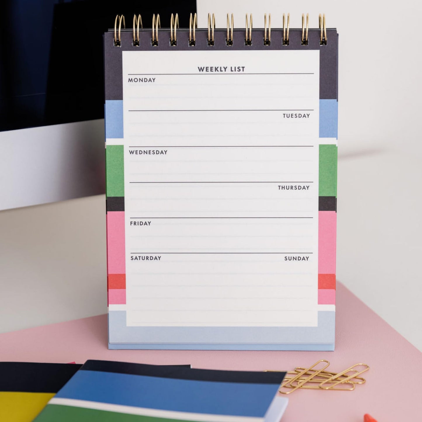 Kate Spade New York Undated Weekly Spiral Planner Notepad, Desk Planner, Calendar Pad with 52 Sheets, Weekly Desktop Calendar Agenda, Sunny Day Stripe