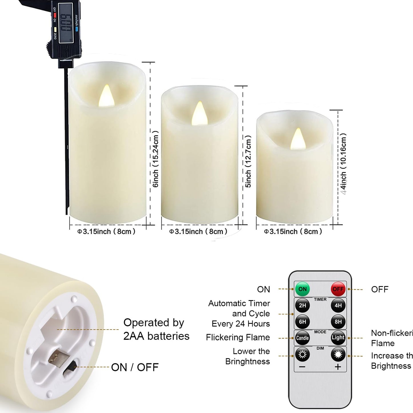 Biyanuo Flameless Battery Operated LED Candles with10key Button Remote Control 24-Hour Timer Set of 3 Electric Flickering Pillar Real Wax，Wedding, Party, Christmas and Home Decoration