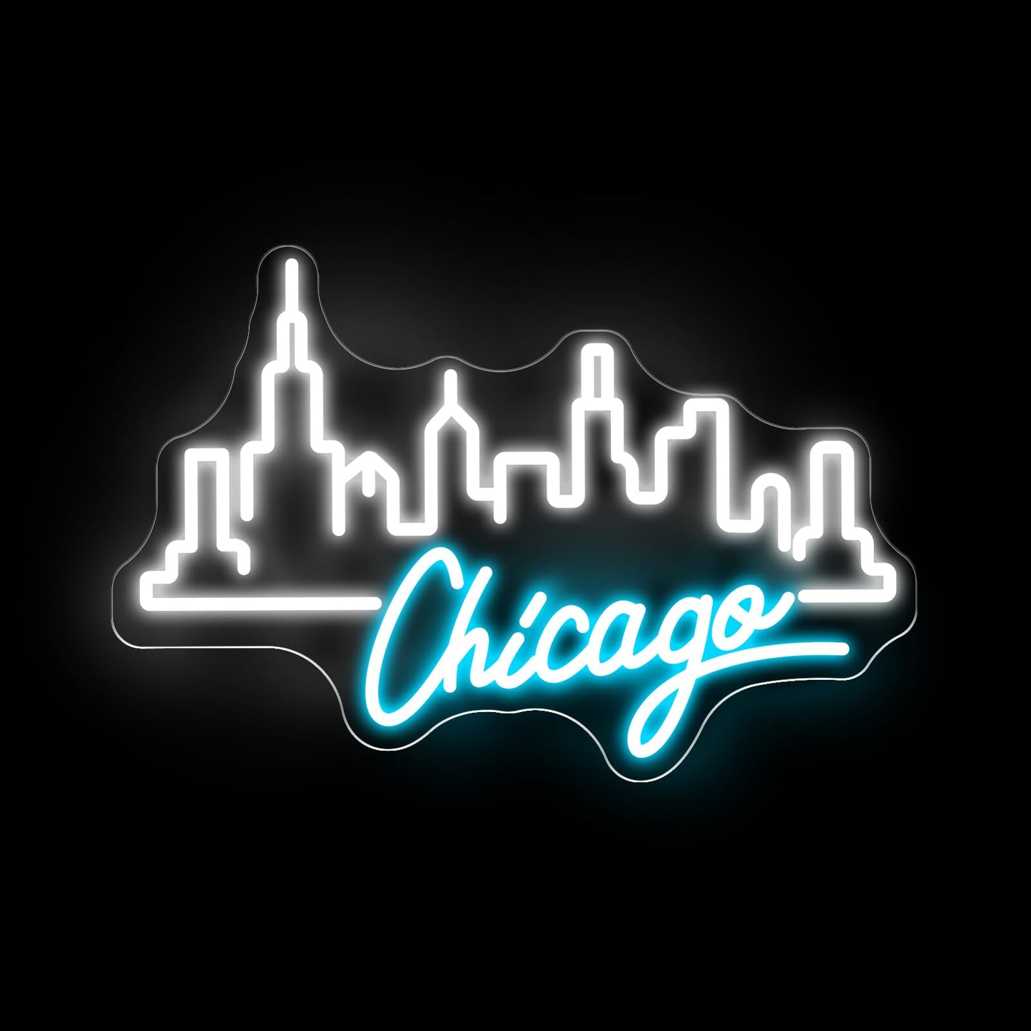 City Light Chicago Neon Sign, Skyline Neon Light, Home Wall Office Decor, Chicago City Led Sign, City Sign for Christmas Birthday Gifts Women Gift Bar Pub Store Club Garage Home Party-White-17.3"