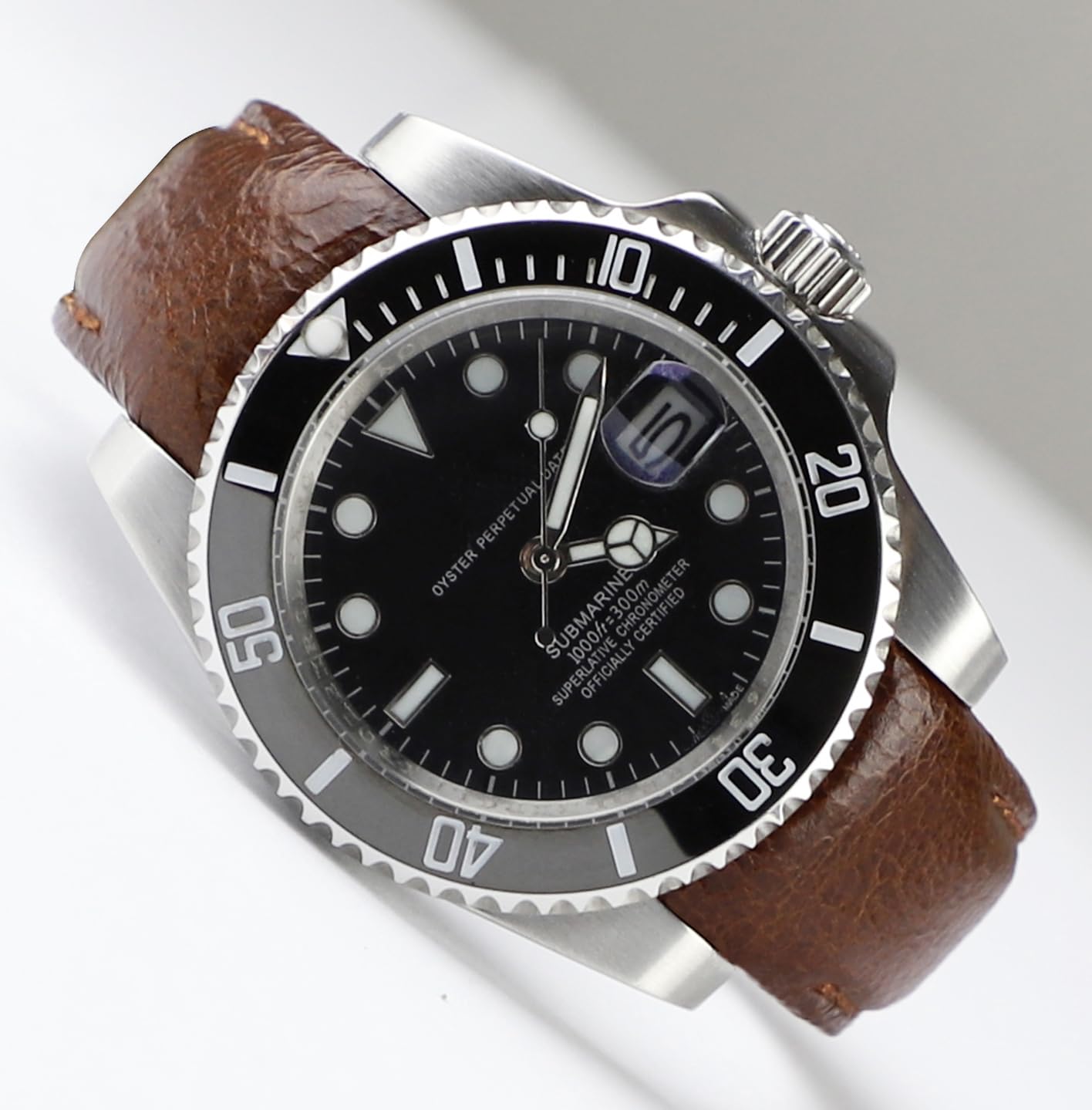 Sight Focus 20mm Curved End Retro Leather Watch Band for Rolex Submariner 40mm,Daytona 40m,GMT-Master 40mm,Yacht-Master 40mm,Explorer I Vegetable Watch Strap Replacement (Style 2 Brown, 20mm)