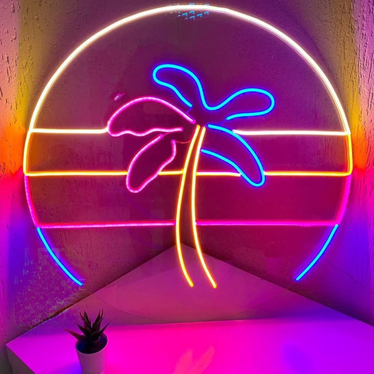 Sunset&Sea LED Neon Signs Palm Tree Neon Lights For Bedroom Decoration Cool Wall Decor For Living Room Boy's Girls Room USB Powered(12 * 12")