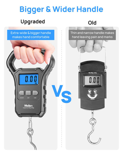 Meilen Fishing Scale,110lb/50kg Hanging Luggage Weigh Scale Unit with Backlit LCD Display, Suitcase Luggage Weigh Divice with Large Handle, Digital Postal Unit Fishing Gifts for Men