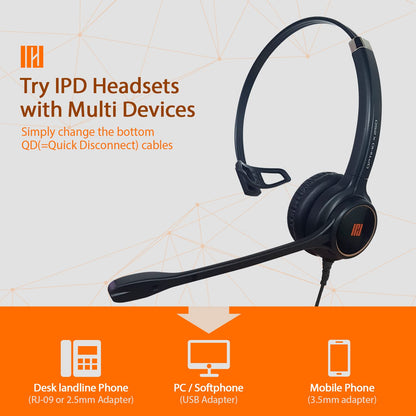 IPD IPH-250 Phone Headset with Noise Cancelling Microphone for Office and Call Center-Compatible with Avaya 1608 1616 9601 9608 9611 9611G 9620 9621 9630 9631 9640 9641 9650 9670 J139 J159 J169 J179