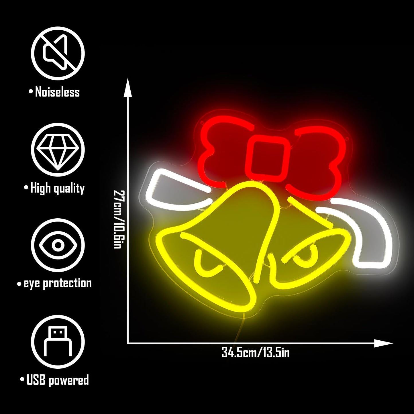 Christmas Neon Sign for Wall Decor Bell Shape Led Neon Signs Dimmable Jingle Bell Neon light for Bedroom Kids Room Bar Xmas Light up signs for Christmas Gifts Party Decor