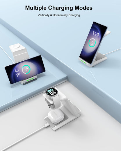 Wireless Charger for Samsung - NANAMI 3 in 1 Charging Station for Multiple Devices, Fast Charger Stand for Galaxy S25 S24 S23 Ultra S22 S21 Z Flip Fold 4,Galaxy Watch 6/5/5 Pro/4/3, Galaxy Buds 2 Pro