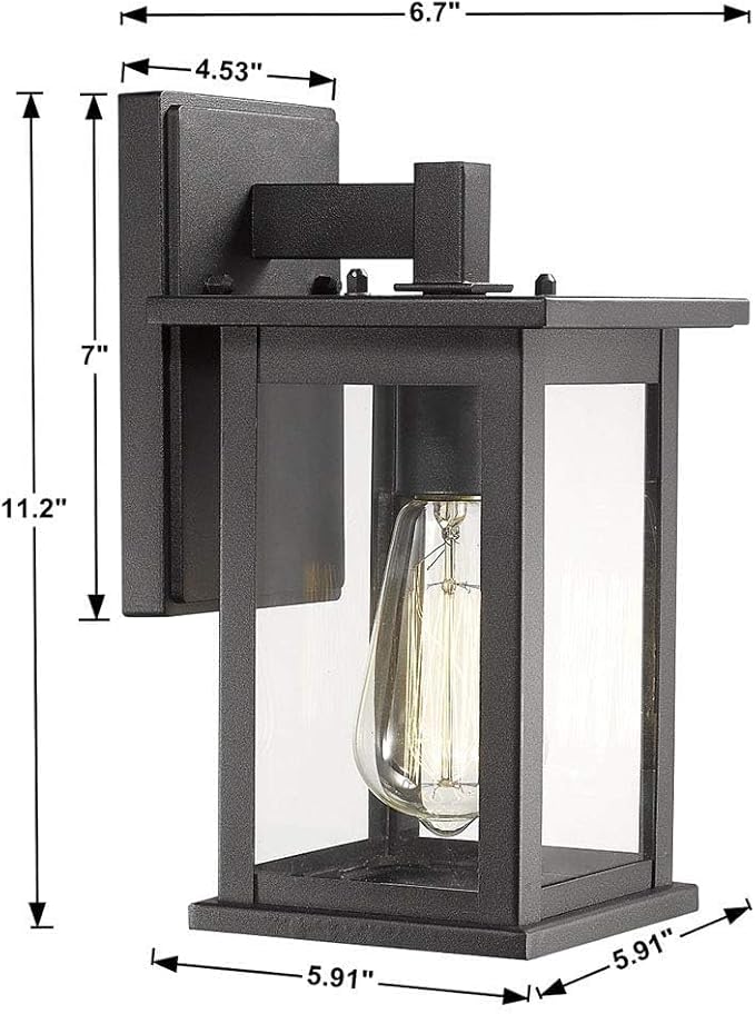 Bestshared Outdoor Wall Sconce, Exterior Lighting Fixture, Anti-Rust Outdoor Wall Mounted Light, Black Carriage Lantern Lamp, Outside Porch Light with Clear Glass for Home, Garage (Black, 1 Pack)