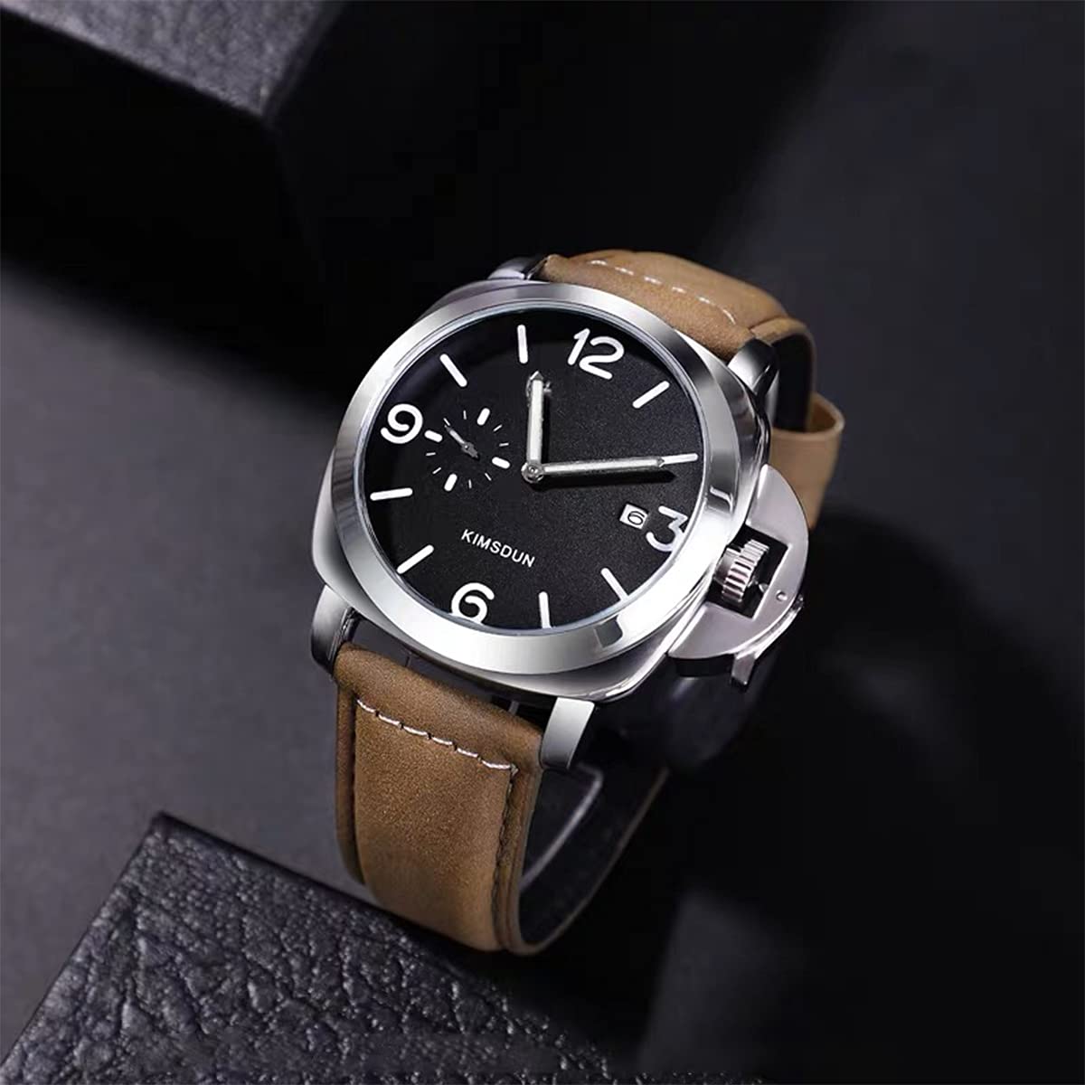 Niziruoup 24mm Leather Watch Bands for Men, Vintage Top Grain Leather Watch Strap Compatible with Panerai Watch Band, Genuine Leather Bracelet Watch Replacement Band, Khaki