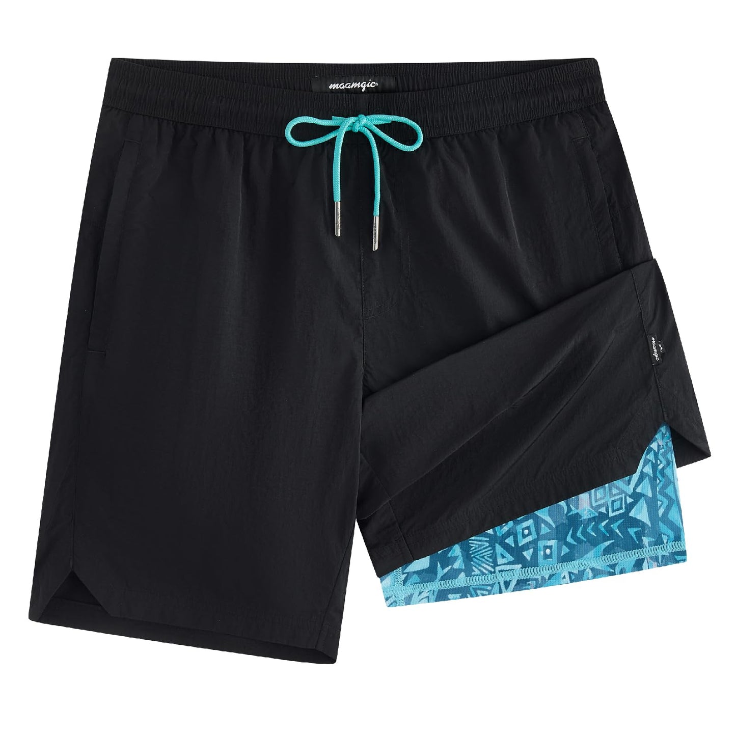 maamgic Mens 7" Packable Swim Trunks Zipper Pocket Swimsuit Metallic Sheen