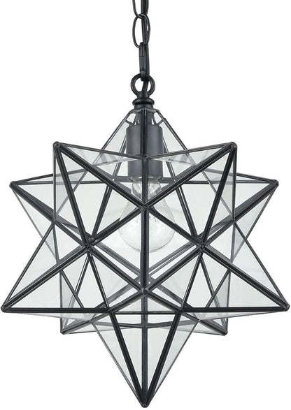 14'' Moravian Star Pendant Light Clear Glass Shade Hanging Star Lights with Adjustable Chain-E26 Dimmable Hanging Light for Kitchen Bedroom Entryway Foyer