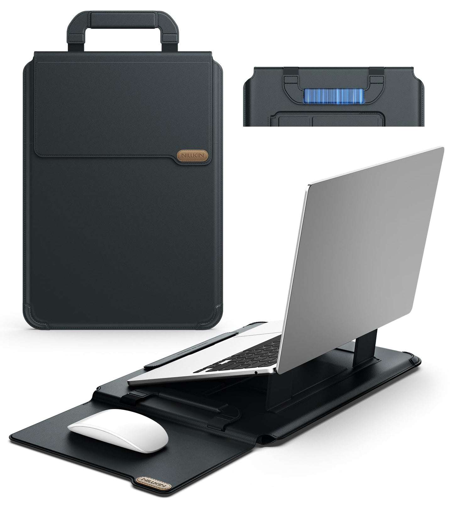 Nillkin 16 inch Laptop Sleeve with Handle (4-in-1), 2 Stand Modes, MacBook Sleeve with Adjustable Stand & Mouse Pad, Slim Laptop Case 16 inch for Samsung/Surface/HP/Chromebook/Dell 13-16'', Black