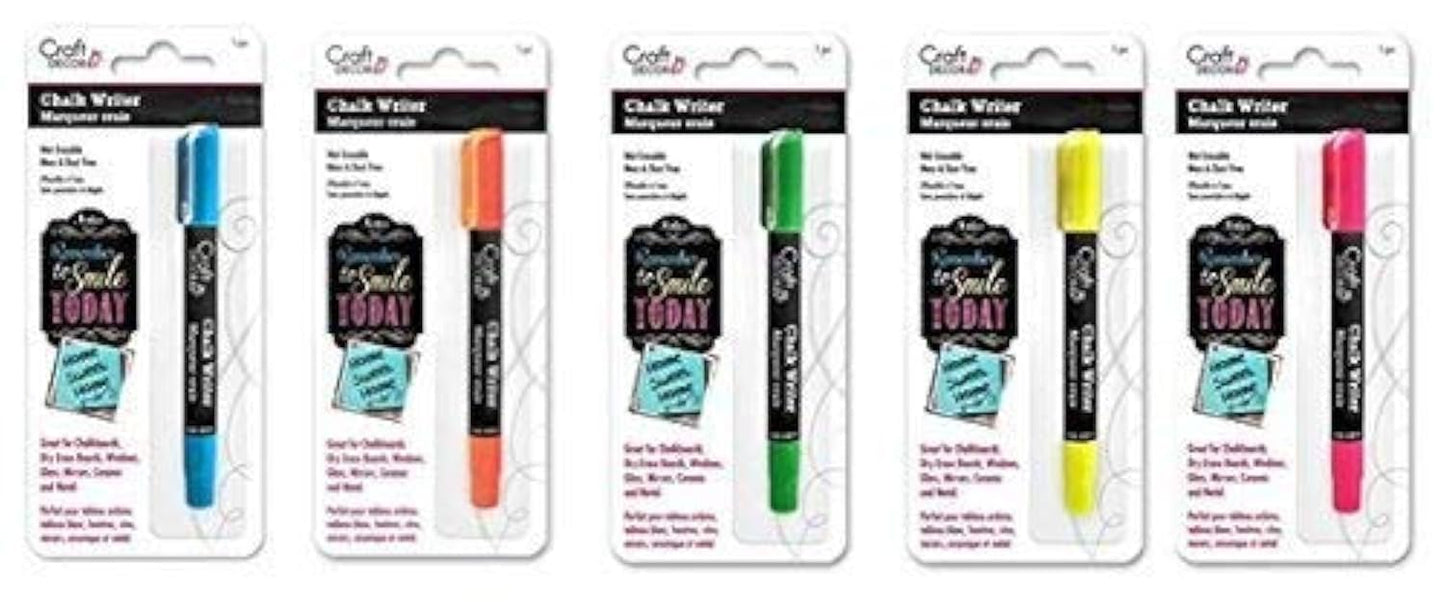 Craft Decor Chalk Writer Bundles (Pen for Writing Glass Windows/Mirror/Windshield) (Blue-Orange-Green-Yellow-Pink)