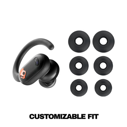 Skullcandy Push ANC Active Wireless Earbuds, Bluetooth Headphones, Noise Cancelling, 58 Hours Battery, Secure-Fit Over-Ear Hanger, Sweat and Waterproof, Microphone for iPhone Android - Black/Orange