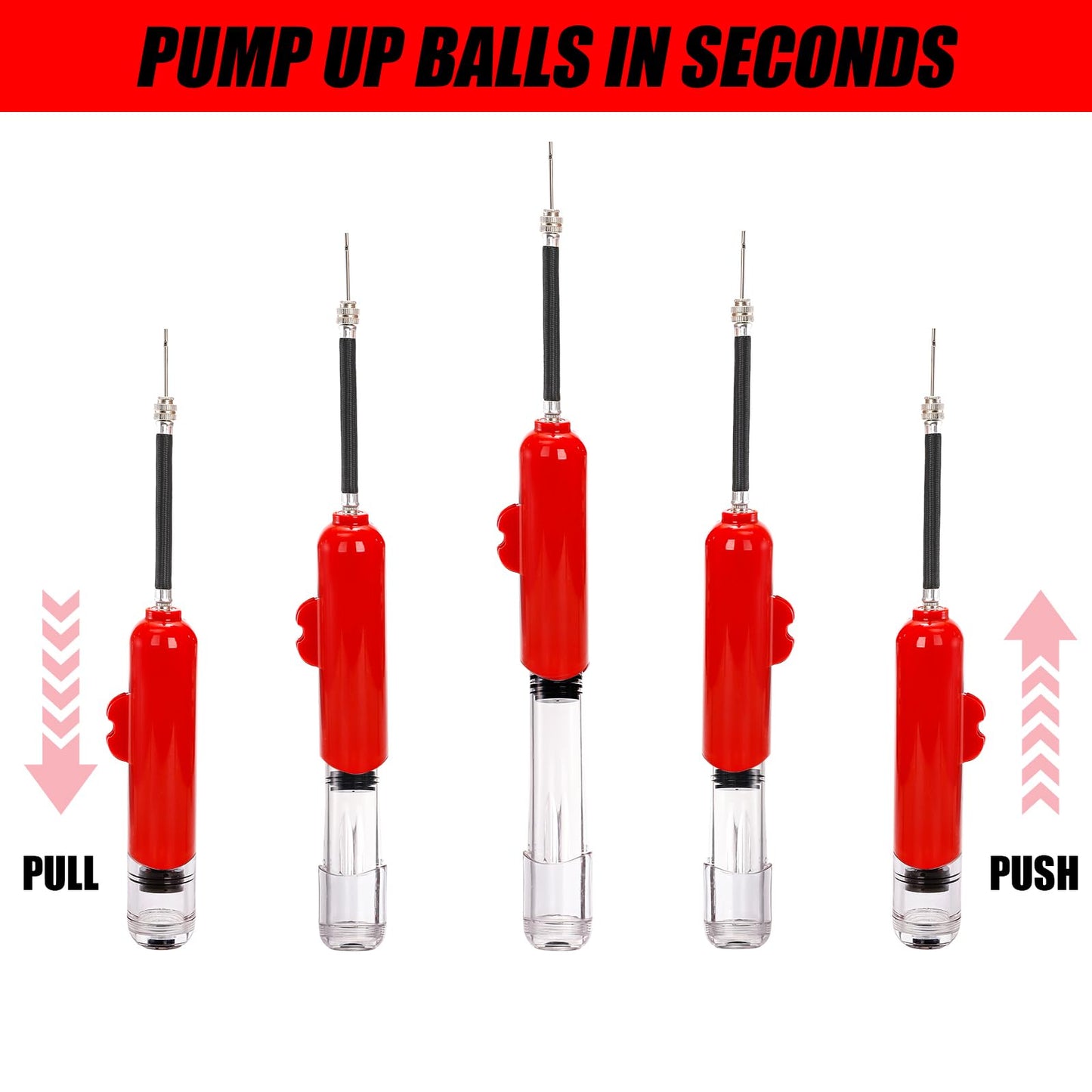 Lawei Ball Pump with Pressure Gauge, Dual Action Sports Ball Compact Pump with Needles and Nozzles, Portable Air Hand Pumps Little Pumps for Basketball, Football, Soccer Ball, Rugby, Volleyball, Red
