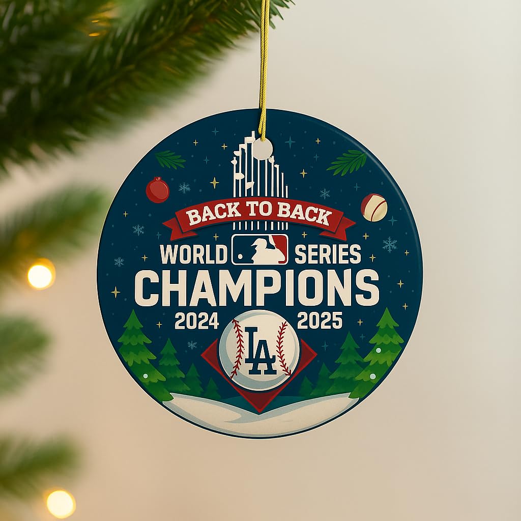 Back to Back Baseball Champions Ornament 2024 2025 – Ceramic, Heart, Circle, Snowflake Shapes – Funny Gift for Baseball Fans – Christmas Tree Decoration, Cheap Shipping (1, Heart)