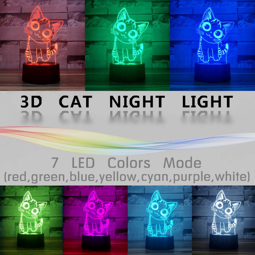 i-CHONY Cat Night Light, 3D Optical Illusion Lamp, 7 Colors