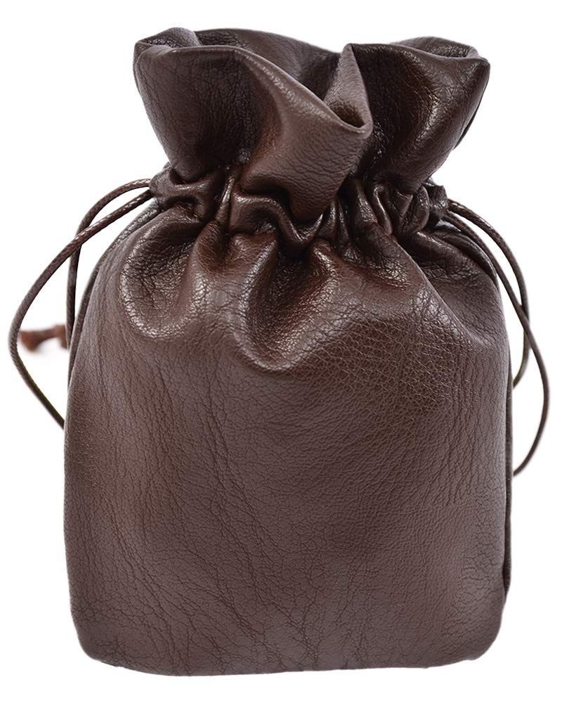 Medieval PU Leather Pouch Leather Drawstring Pouch Coin Purse Storage Renaissance Dice Bag (L, Brown)