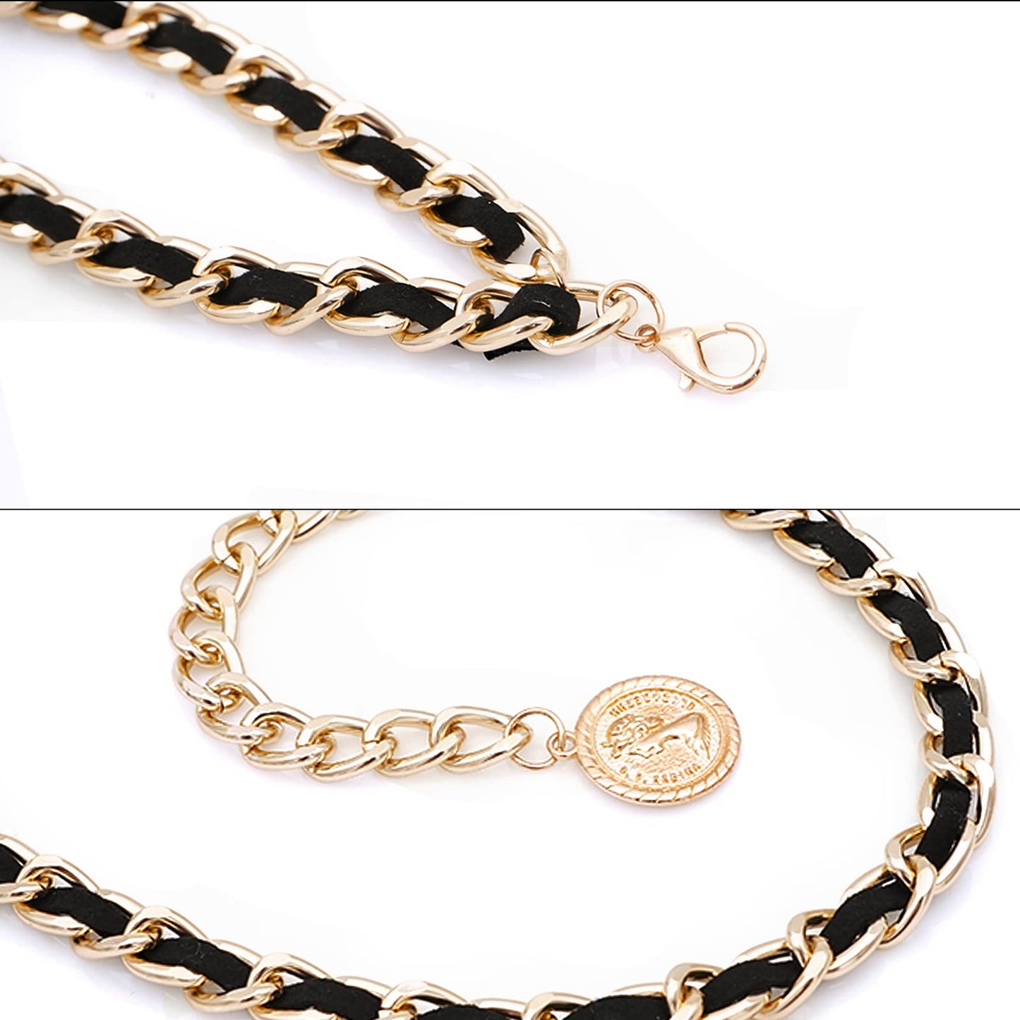 HIQUACC Leather Chain Belts for Women Girls, Layered Body Chain Belts Metal Waist Chain for Dress Vest Jeans