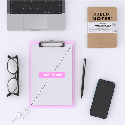 Macroclo 2 Pack Small Clipboards, A5 Plastic Mini Pink Clip Board for Classroom, Students, Kid, Size 6" x 9" with Low Profile Clip, Office & School Supply