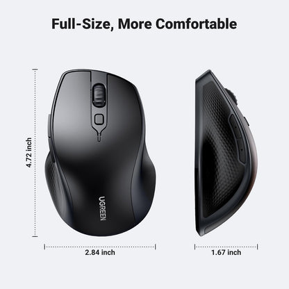 UGREEN Wireless Ergonomic Bluetooth 5.0 Mouse for Laptop, 2.4G Cordless Mouse with USB Receiver, 1000/1600/2000/4000 DPI, 5 Buttons Silent Mice for MacBook, PC, Desktop, Chromebook, Black