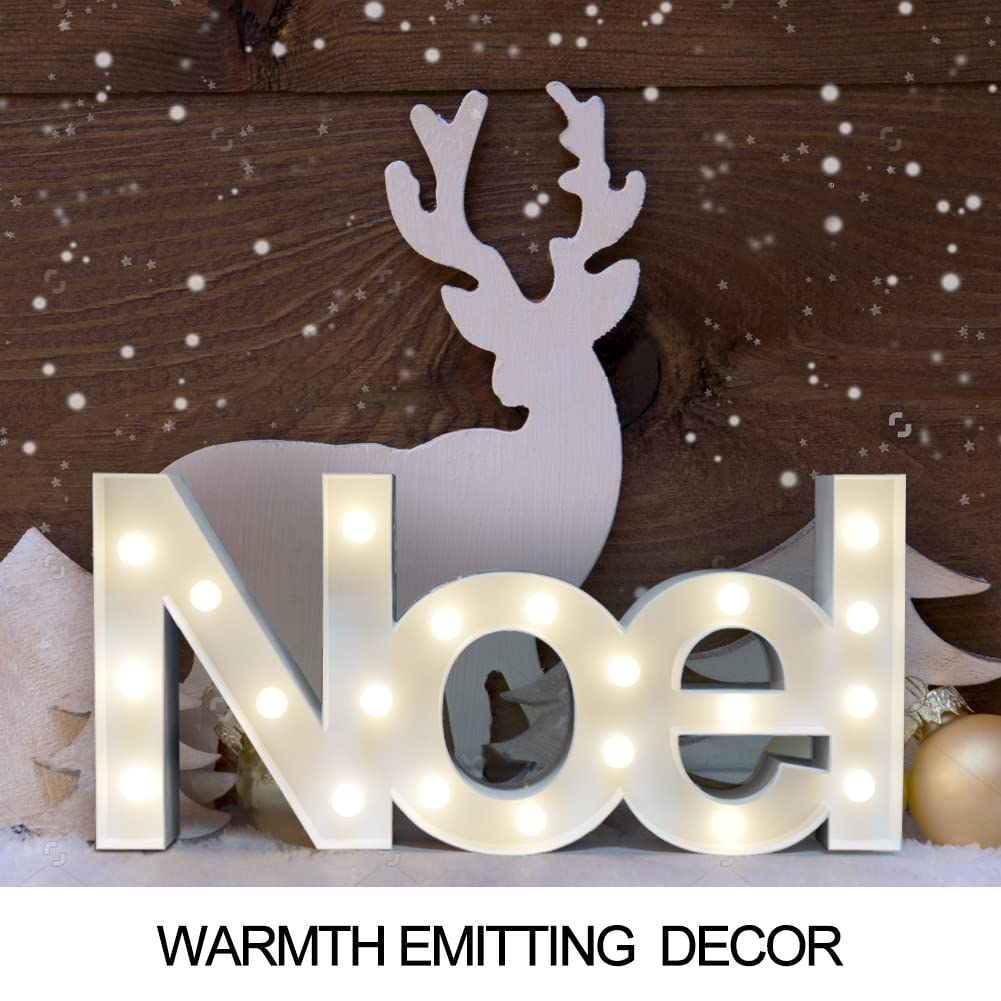 Bright Zeal 18" Large NOEL Sign Marquee Letters With Lights (White, 6hr Timer) - Christmas Wall Decor NOEL Letter Christmas Tabletop Decorations For Home - Light Up Tabletop Decorations