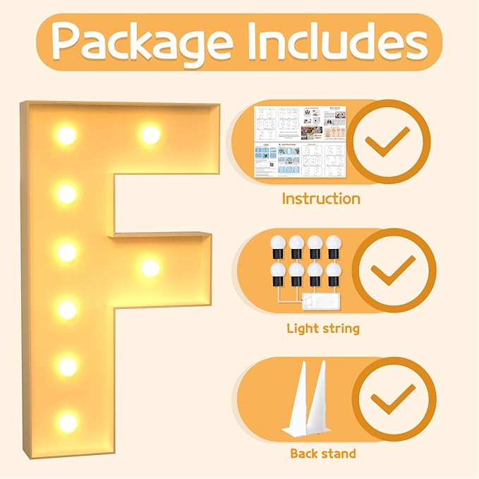 Marquee Letters 3 Feet Tall Large Light Up Letters F Happy Birthday Decorations Marry Me Engagement Party Decor Yellow Light Birthday Decorations Balloon Arch Kit Foam Sign F