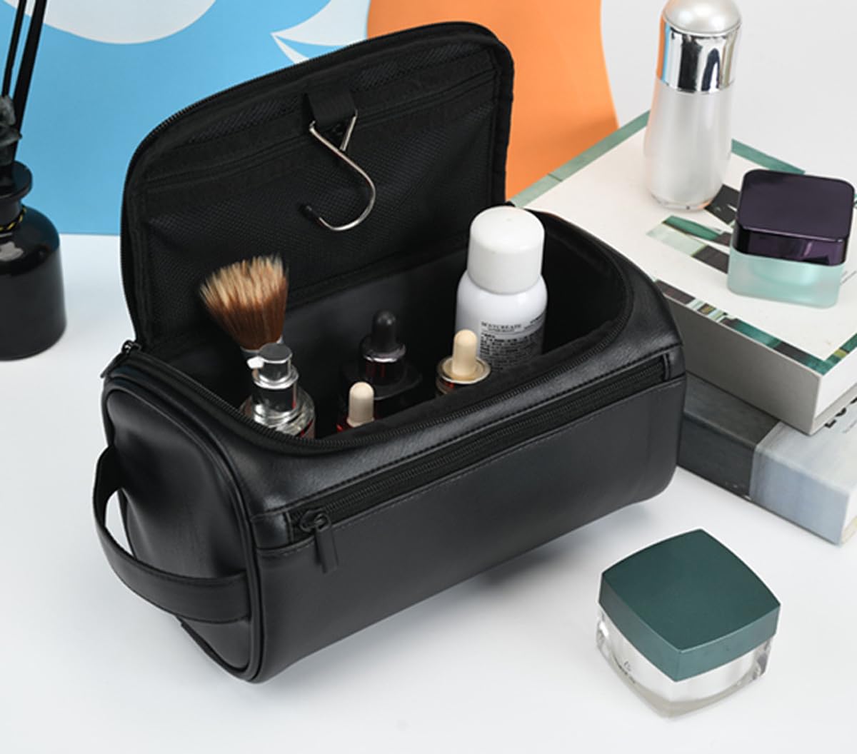 RC ROCKCOW Toiletry Bag for Men, Travel Shaving Dopp Kit Water-resistant Bathroom Toiletries Organizer PU Leather Cosmetic Bags