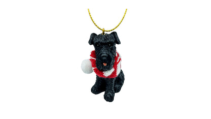 December Pets Miniature Black Schnauzer Dog Christmas Tree Ornament with Candy Cane Scarf