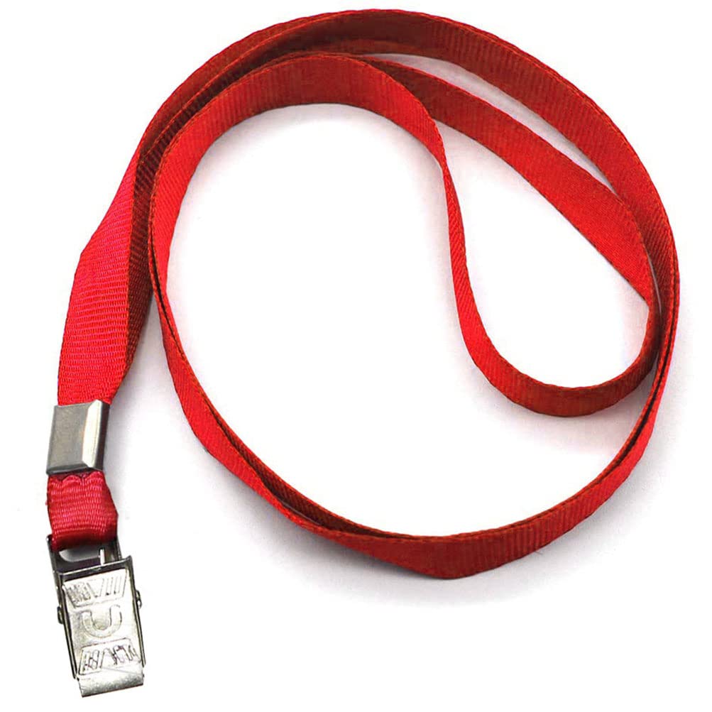 Beebel Red Lanyards 100 Pack Nylon Flat Badge Lanyard Bulldog Clip for Id Badge Name Tag (Red, 100 Pack)