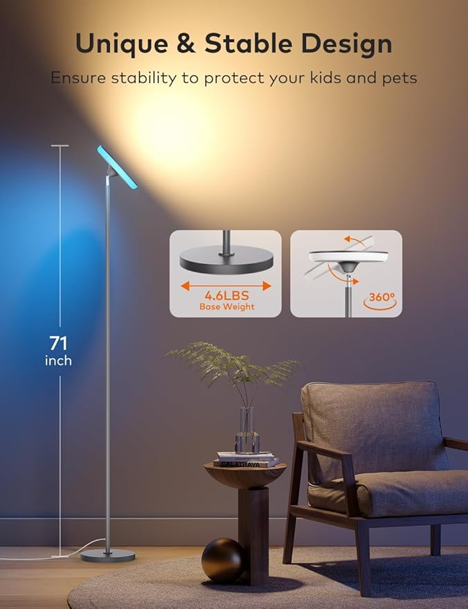 Bright Floor Lamp,42W 3700LM LED Torchiere Floor Lamps for Living Room, 71in. Modern Tall Standing Light with Remote,Color & Brightness Dimmable Sky Light,1/2/3H Timer for Bedroom,Office(Gray)