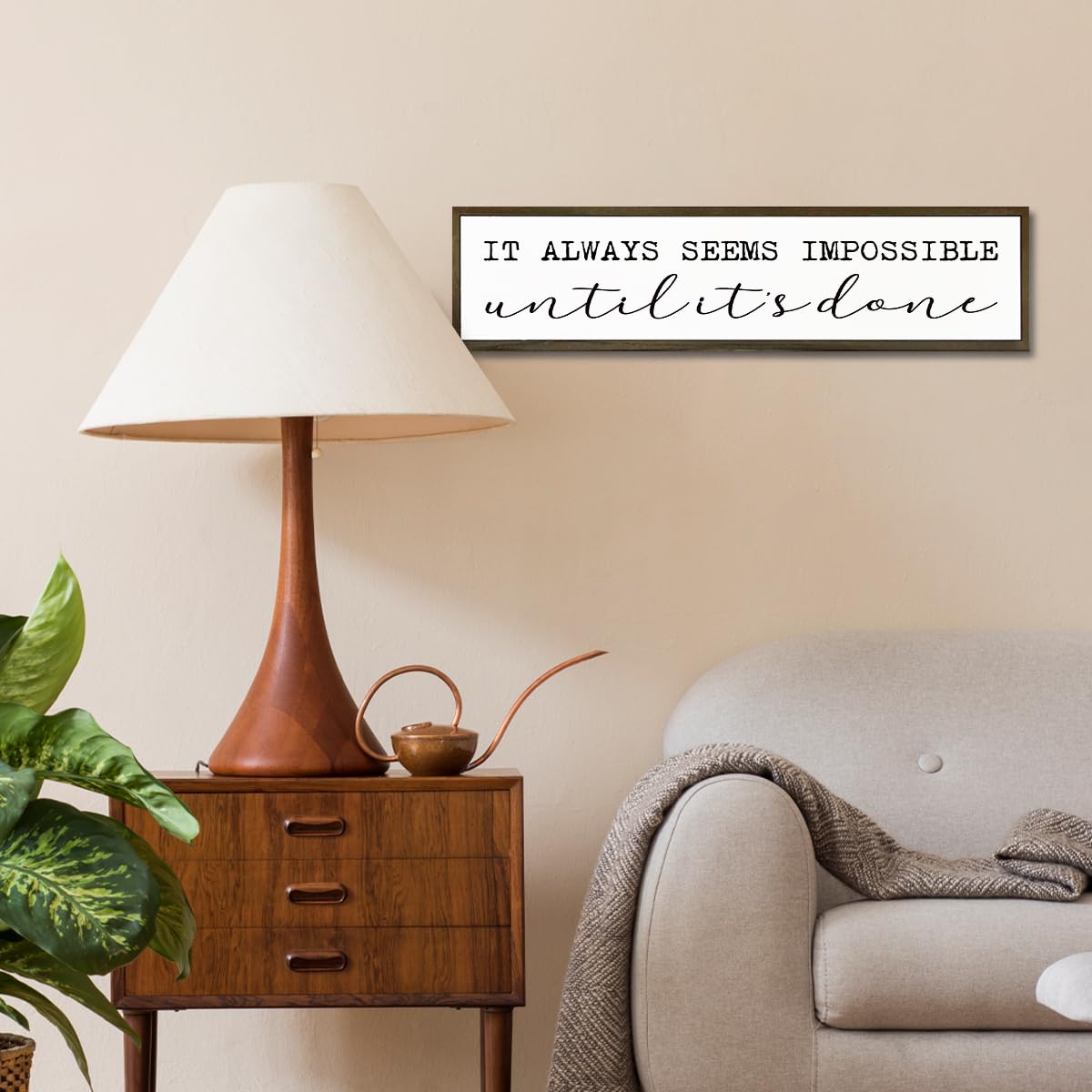 Positive Signs Decor, Motivational Office Workplace Wall Decor, Fitness Room Decoration, Farmhouse Home Decor, Long Wooden Block Signs, It Always Seems Impossible Until It's Done Sign 17.8x4x1.2 In