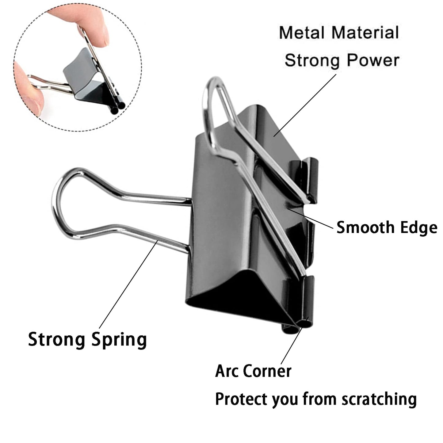 Medium Binder Clips 1.6 Inch (60 Pack), Large Binder Clips Medium Paper Clamps for Office and Home Supplies, Black