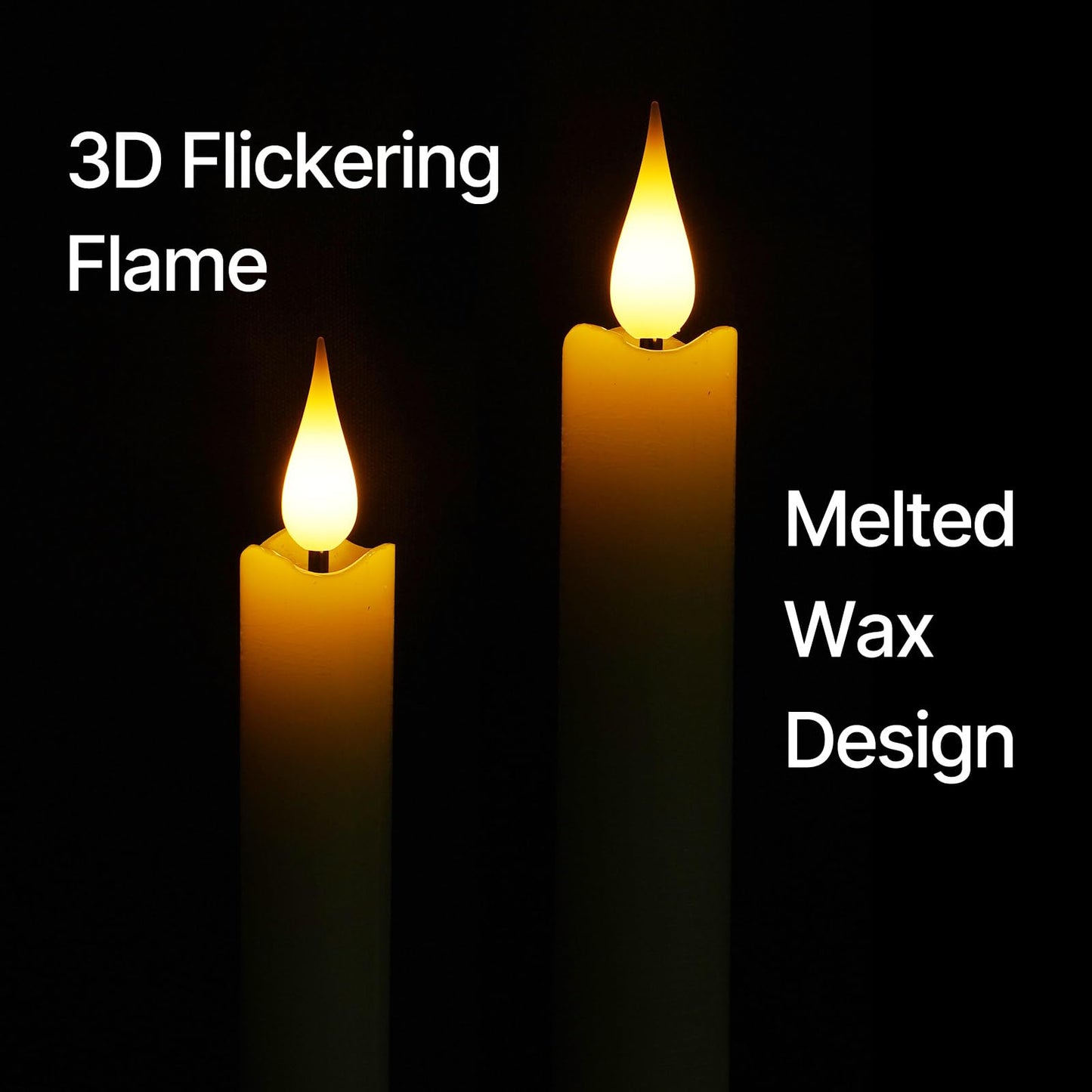 Flameless Taper Candles, Led Taper Candles Battery Operated 8 Pcs Real Wax, Led Candlesticks with 10-Key Remote & Timer, 3D Flickering Flame Dripless for Christmas Halloween Wedding Home Decor