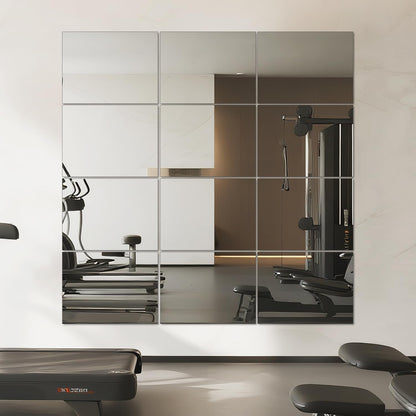 VASUHOME Large Mirror Tiles 16"x12" (12 Pack), Full Length Wall Mirrors for Home Gym, Garage, Bedroom, Living Room, Door – HD Reflection, Easy DIY Installation