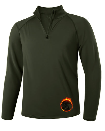 Runhit Men's Quarter Zip Fleece Pullover Thermal Running Shirts Lightweight Sweatshirt Long Sleeve Polo Shirt Green L