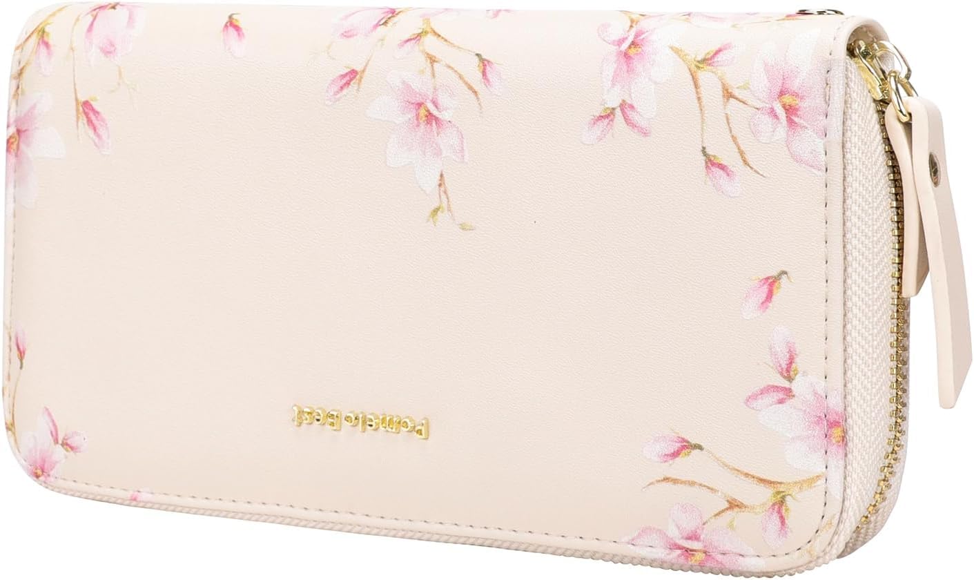 Pomelo Best Womens Wallet RFID Blocking Leather Multi Credit Card Zip Around Long Wallet Wristlet Large Capacity Travel for Ladies