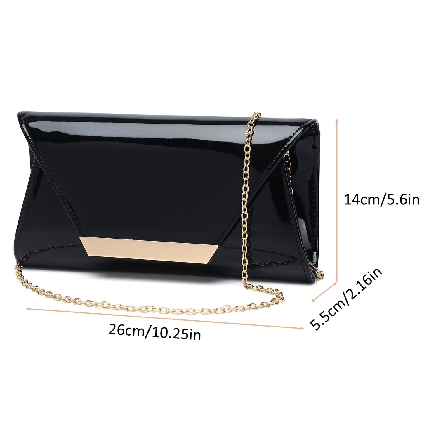 Patent Leather Envelope Clutch Womens Evening Handbag Stylish Shoulder Bag Purse for Christmas Wedding Party Prom(Black 265)