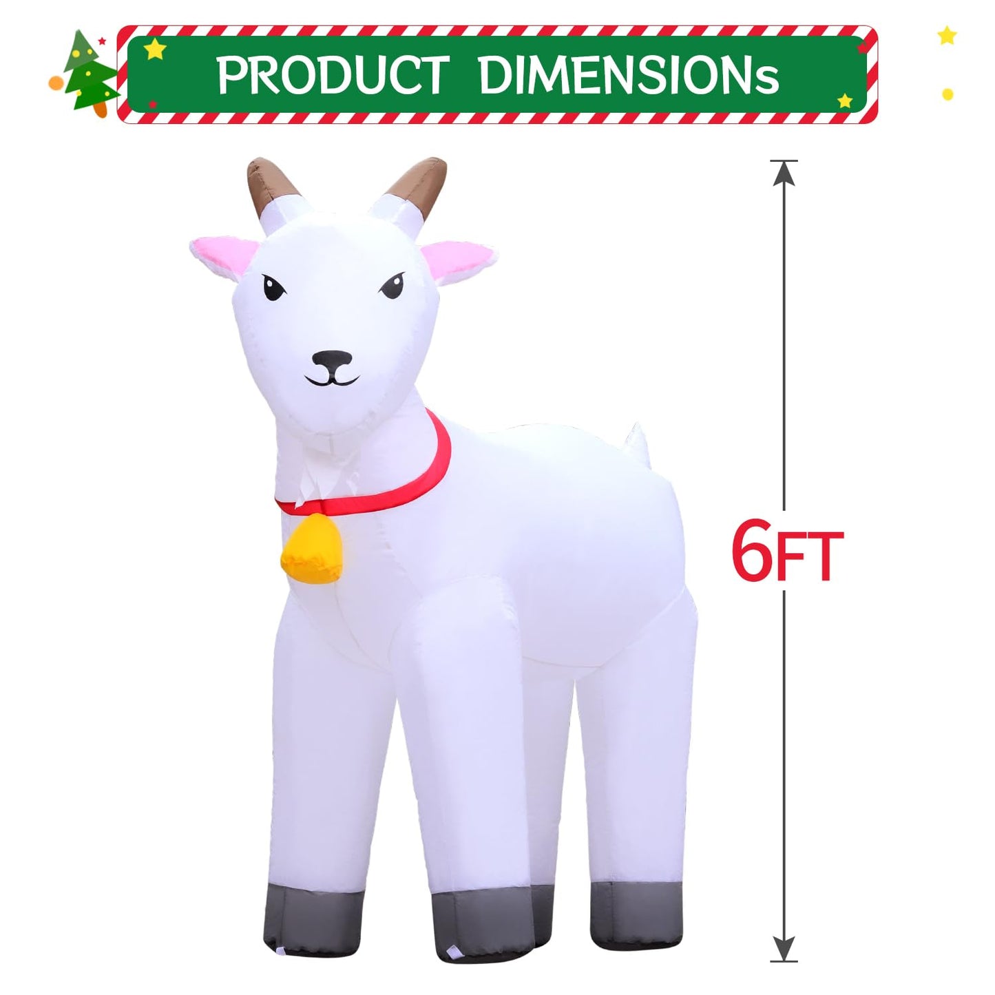 DomKom 6FT Goat Inflatables Christmas Spring, Farm Ranch Blow up Animals Cute, Decorations Outdoor Yard Built-in LED Lights Big Large Decor Party Farm Lawn Holiday Outside