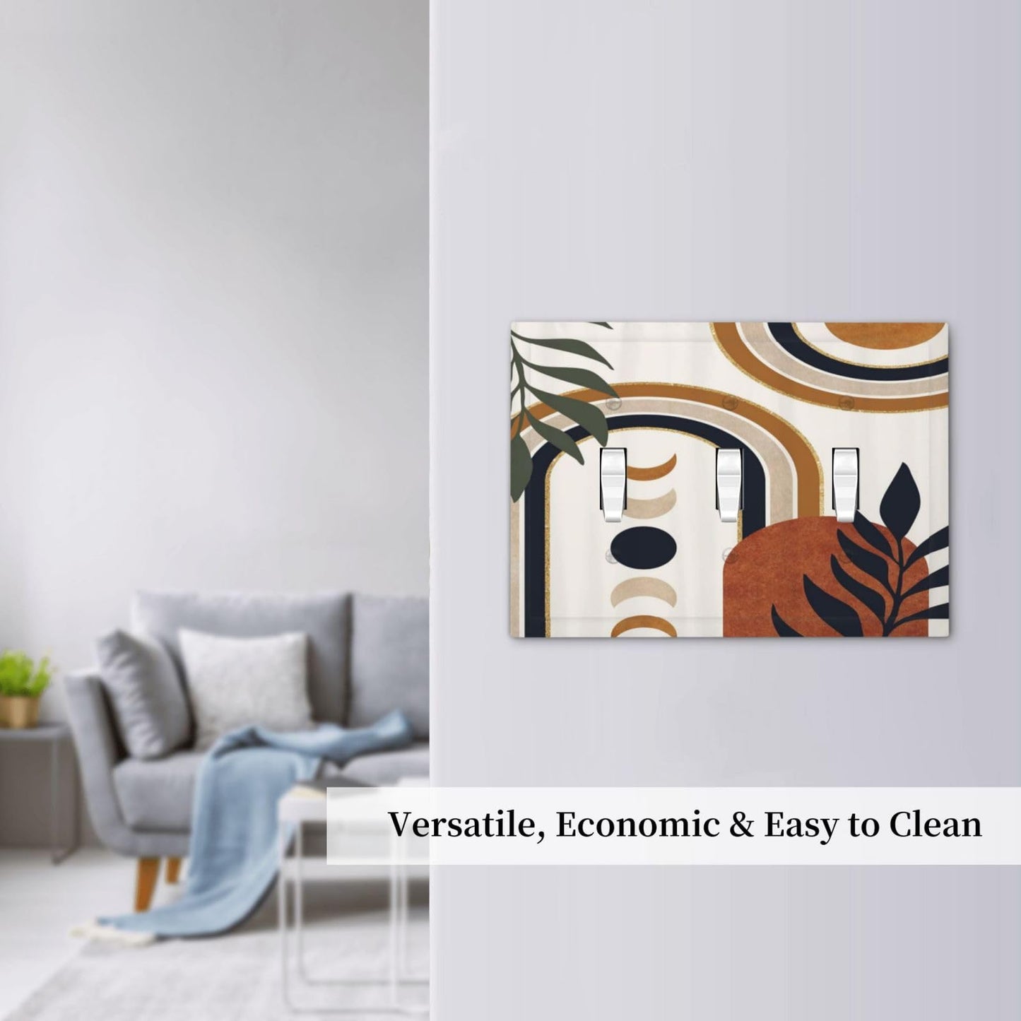 Spshian Gold Boho Mid Century Abstract Modern Moon Sun 3 Gang Light Switch Covers Triple Toggle Wall Plate Decorative Switchplate Electrical Faceplate for Livingroom Bathroom Bedroom Kitchen Decor