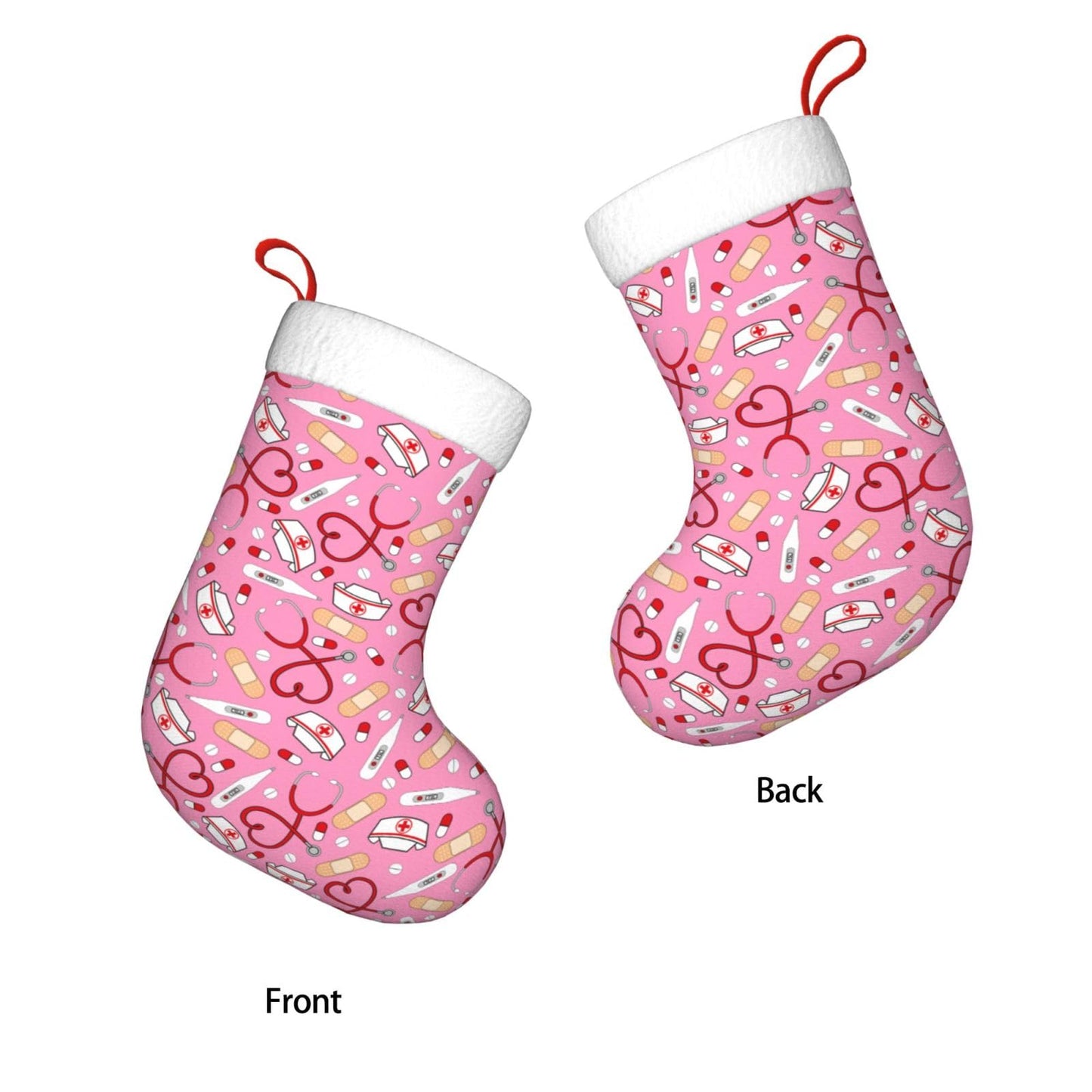 Wizfuyq Medical Thermometer Nurse Hat Christmas Stockings Doctor Stethoscope Xmas Stockings with Plush Faux Fur Cuff Decoration for Party Holiday Decorations
