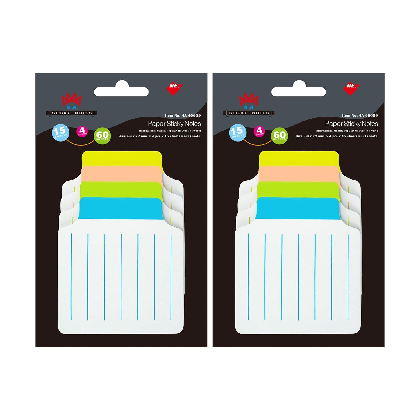 AAAA 4A 2 Pads Divider Sticky Notes Tabs 2 2/3 x 2 7/8 Inches, White, Lined Sticky Notes with Lines for Notebooks, Books, Office, School Supplies, 15 Sheets/Divider, 4 Dividers/Pad, 120 Sheets Total