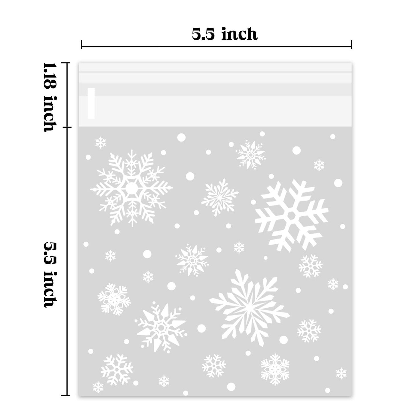 CUDICY Christmas Cookie Bags 200pcs Snowflake Cellophane Treat Bags 5.5x5.5 Self Adhesive Cookie Bag for Gift Giving Packaging Candy Goodie Holiday Homemade Bakery