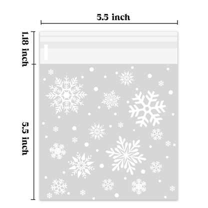 CUDICY Christmas Cookie Bags 200pcs Snowflake Cellophane Treat Bags 5.5x5.5 Self Adhesive Cookie Bag for Gift Giving Packaging Candy Goodie Holiday Homemade Bakery