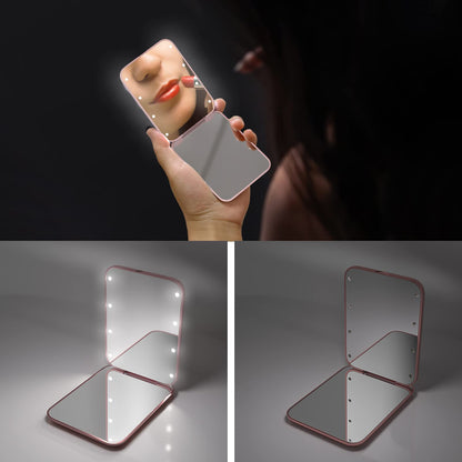 Kintion Pocket Mirror, 1X/3X Magnification LED Compact Travel Makeup Mirror with Light for Purse, 2-Sided, Portable, Folding, Handheld, Small Lighted Mirror for Gift, Pink
