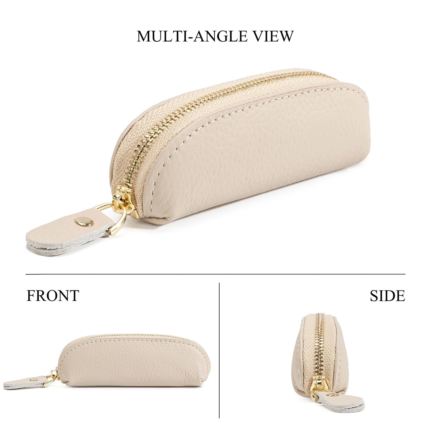 LARENNT Full Grain Leather Coin Pouch - Travel Small Coin Purse with Zipper - Mini Key Pouch Change Purse for Women and Men (Off White)