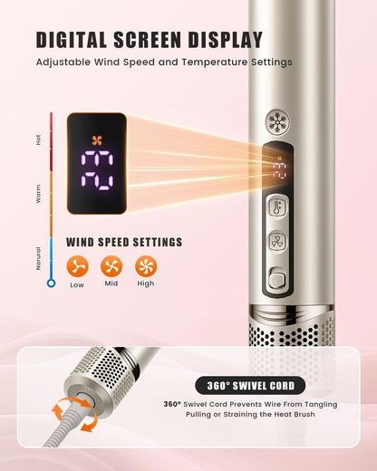 Tqcir 8-in-1 Professional Hot Air Styler&Hair Dryer Brush, Powerful Multi-Styler with Auto-Wrap Curler with Storage Case, Fast Drying Curling Straightening Volumizing Without Heat Damage(Gold)